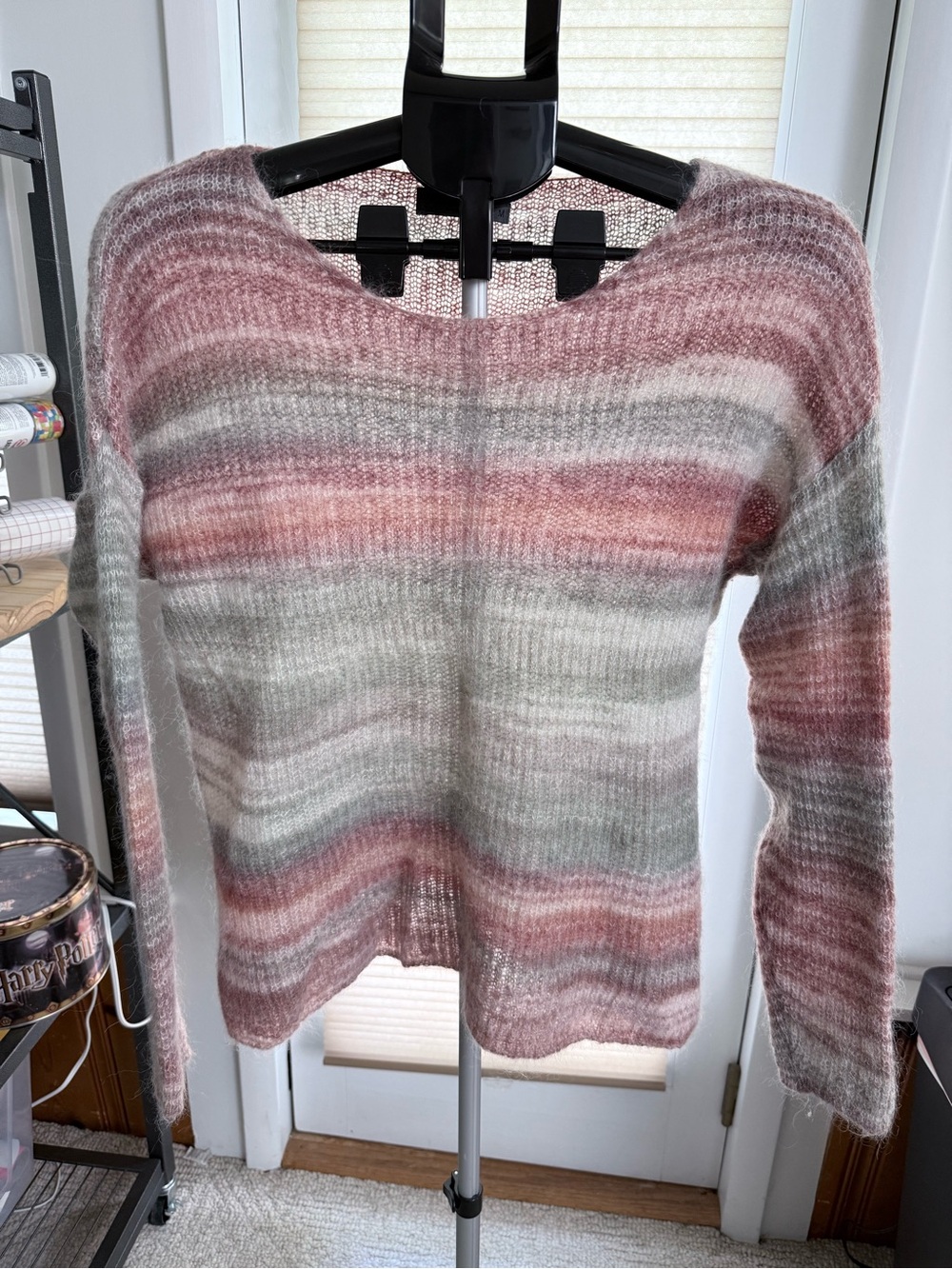 Elsamanda Italy Wool Alpaca Mohair Striped Knit Sweater semi-sheer Women's M